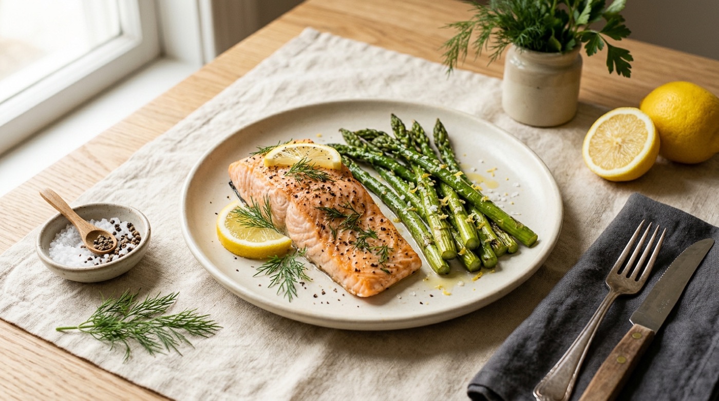 Lemon dill baked salmon with asparagus