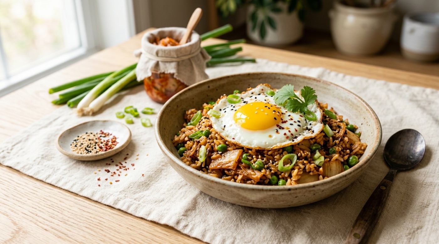 Kimchi fried rice with a fried egg