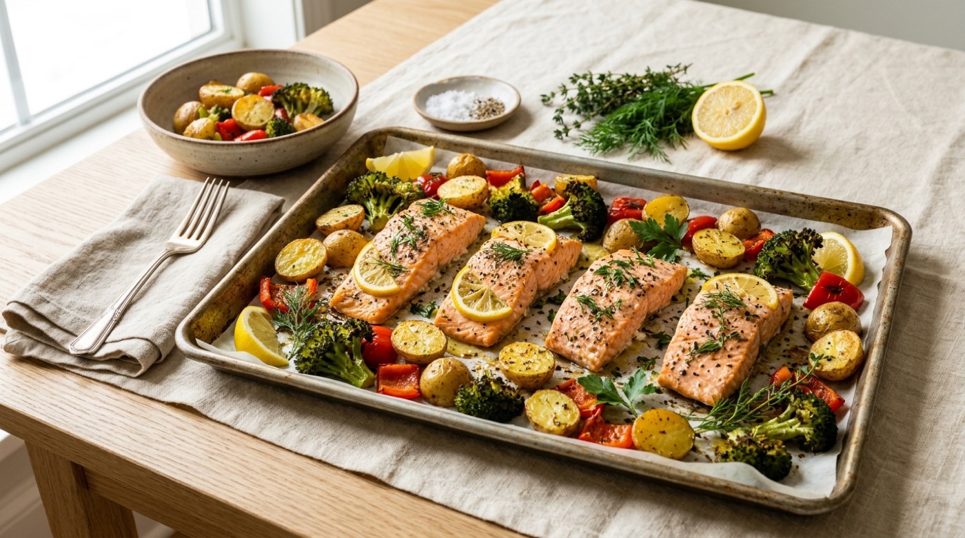 Sheet-pan lemon herb salmon and vegetables